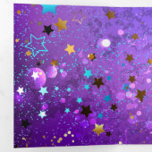 Paarse folieachtergrond met sterren drieluik uitnodiging (Binnenzijde eerst)