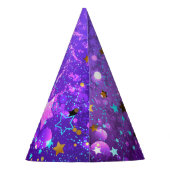 Paarse folieachtergrond met sterren feesthoedjes (Achterkant)