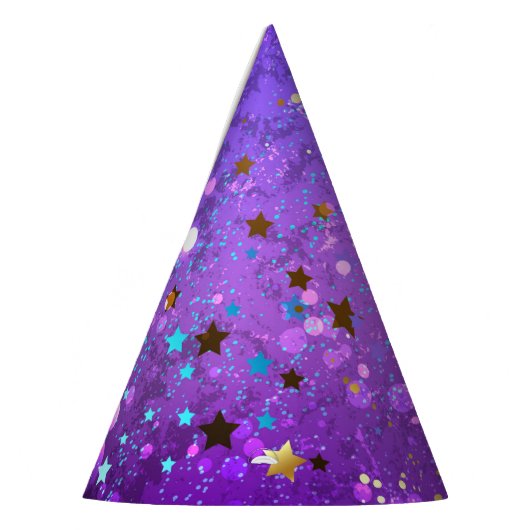 Paarse folieachtergrond met sterren feesthoedjes (Links)