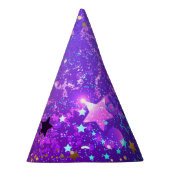 Paarse folieachtergrond met sterren feesthoedjes (Rechts)