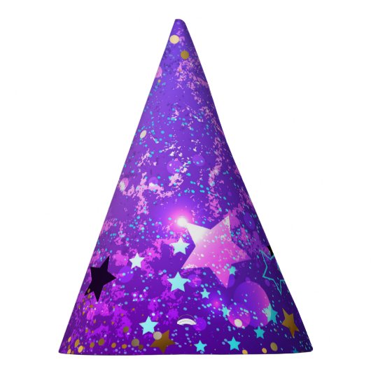 Paarse folieachtergrond met sterren feesthoedjes (Rechts)