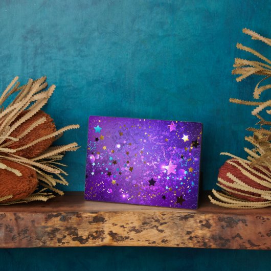 Paarse folieachtergrond met sterren fotoplaat (Zijkant)