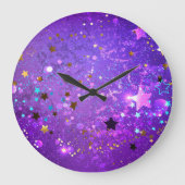 Paarse folieachtergrond met sterren grote klok (Voorkant)