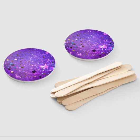 Paarse folieachtergrond met sterren handwaaier (Niet-gemonteerd)