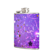 Paarse folieachtergrond met sterren heupfles (Links)