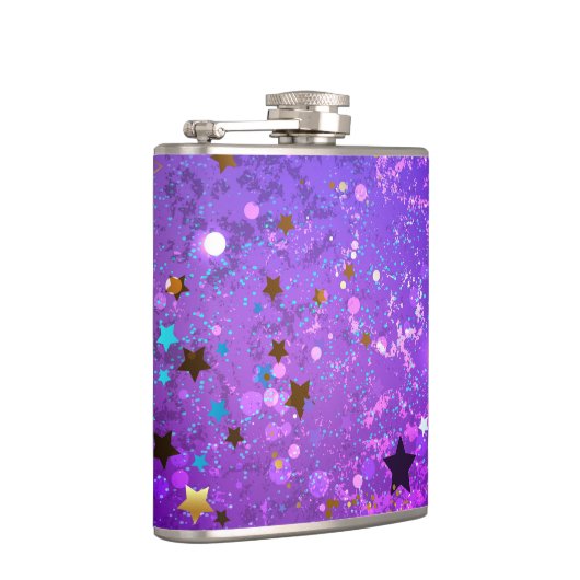 Paarse folieachtergrond met sterren heupfles (Rechts)