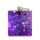 Paarse folieachtergrond met sterren heupfles (Achterkant)