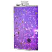 Paarse folieachtergrond met sterren heupfles (Links)