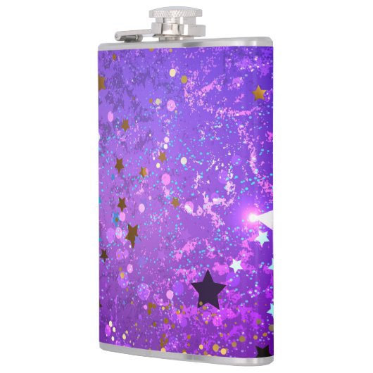 Paarse folieachtergrond met sterren heupfles (Links)