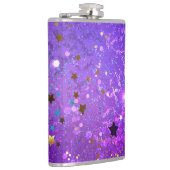 Paarse folieachtergrond met sterren heupfles (Rechts)