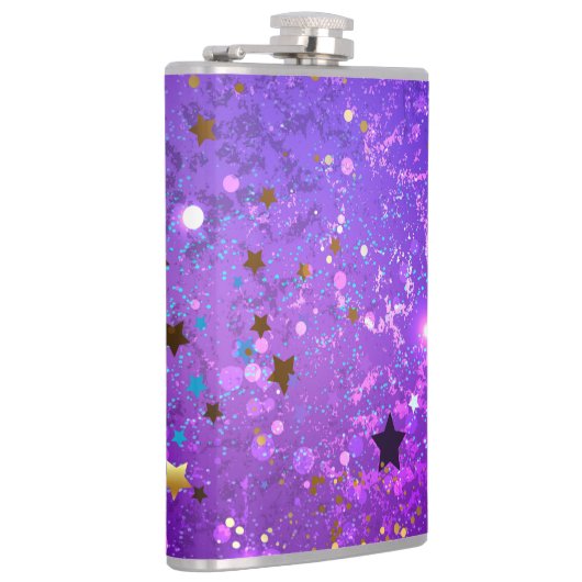 Paarse folieachtergrond met sterren heupfles (Rechts)