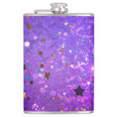 Paarse folieachtergrond met sterren heupfles (Voorkant)