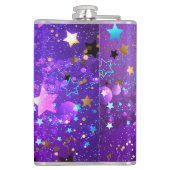 Paarse folieachtergrond met sterren heupfles (Achterkant)