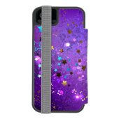 Paarse folieachtergrond met sterren incipio iPhone portemonnee hoesje (Agenda Achterkant)