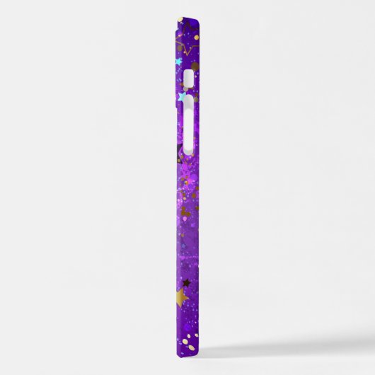 Paarse folieachtergrond met sterren iPhone hoesje (Linkerkant)