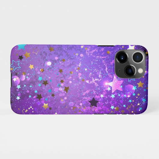 Paarse folieachtergrond met sterren iPhone hoesje (Achterkant horizontaal)