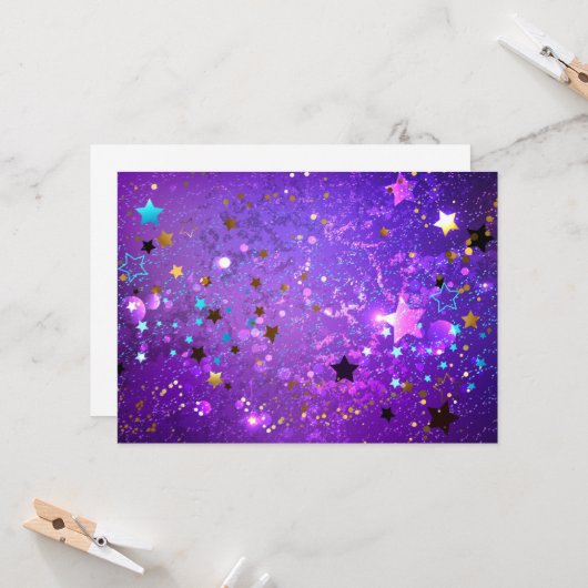 Paarse folieachtergrond met sterren kaart (Voorkant / Achterkant in situ)