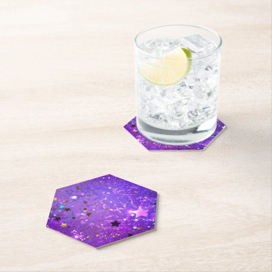 Paarse folieachtergrond met sterren kartonnen onderzetters (Insitu)