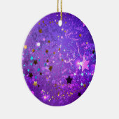 Paarse folieachtergrond met sterren keramisch ornament (Rechts)