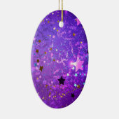 Paarse folieachtergrond met sterren keramisch ornament (Rechts)