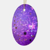 Paarse folieachtergrond met sterren keramisch ornament (Links)