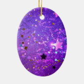 Paarse folieachtergrond met sterren keramisch ornament (Achterkant)