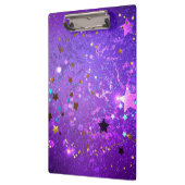 Paarse folieachtergrond met sterren klembord (Links)