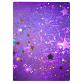 Paarse folieachtergrond met sterren klembord (Achterkant)