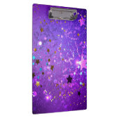 Paarse folieachtergrond met sterren klembord (Rechts)