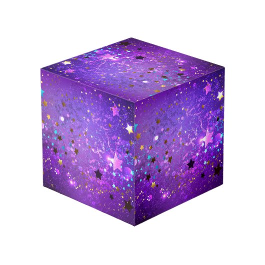 Paarse folieachtergrond met sterren kubus (Achter hoekig)