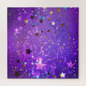 Paarse folieachtergrond met sterren legpuzzel (Horizontaal)
