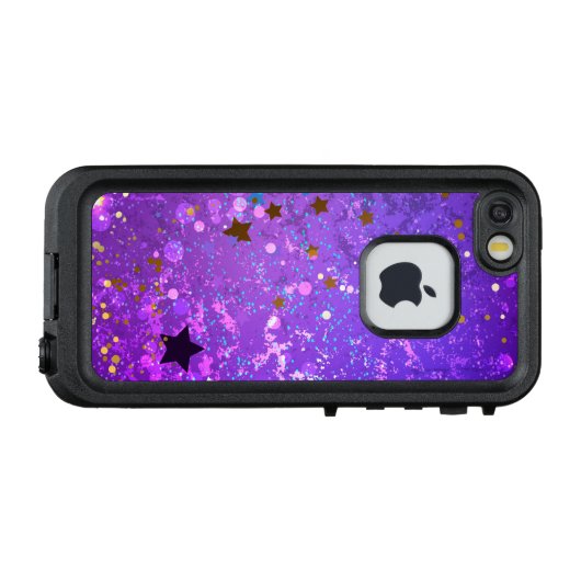 Paarse folieachtergrond met sterren LifeProof iPhone hoesje (Achterkant (horizontaal))