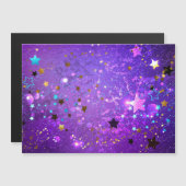 Paarse folieachtergrond met sterren magnetische uitnodiging (Voorkant / Achterkant)