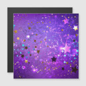 Paarse folieachtergrond met sterren magnetische uitnodiging (Voorkant / Achterkant)