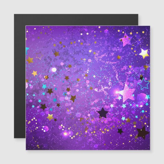 Paarse folieachtergrond met sterren magnetische uitnodiging (Voorkant / Achterkant)