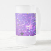 Paarse folieachtergrond met sterren matglas bierpul (Voorkant rechts)