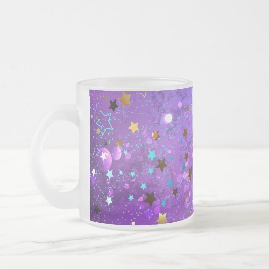 Paarse folieachtergrond met sterren matglas koffiemok (Links)