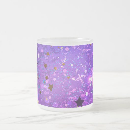 Paarse folieachtergrond met sterren matglas koffiemok (Center)