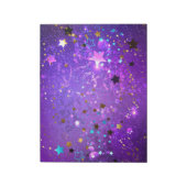 Paarse folieachtergrond met sterren notitieblok (Linkerzijde)