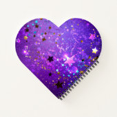 Paarse folieachtergrond met sterren notitieboek (Achterkant)