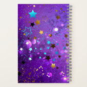Paarse folieachtergrond met sterren notitieboek (Achterkant)