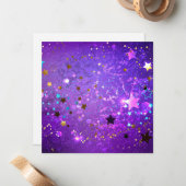 Paarse folieachtergrond met sterren notitiekaartje (Voorkant / Achterkant in situ)