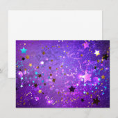 Paarse folieachtergrond met sterren notitiekaartje (Voorkant / Achterkant)
