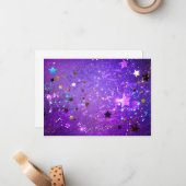 Paarse folieachtergrond met sterren notitiekaartje (Voorkant / Achterkant in situ)