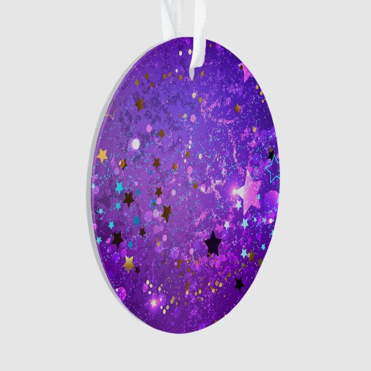 Paarse folieachtergrond met sterren ornament (voorkant)