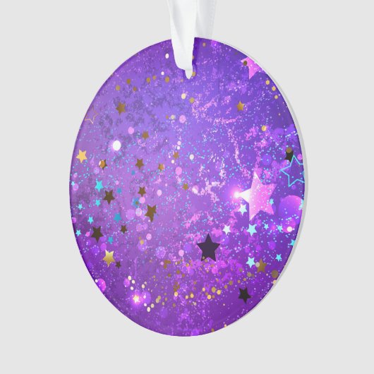 Paarse folieachtergrond met sterren ornament (voorkant)