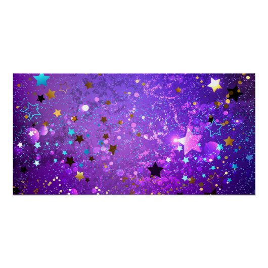 Paarse folieachtergrond met sterren perfect poster (Voorkant)