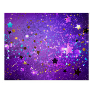 Paarse folieachtergrond met sterren perfect poster