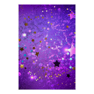 Paarse folieachtergrond met sterren perfect poster