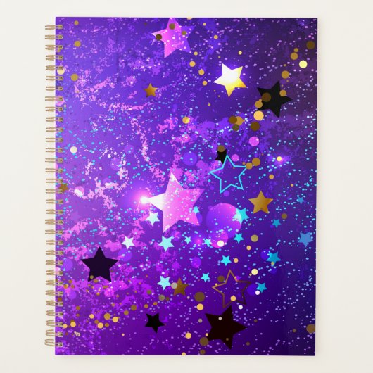 Paarse folieachtergrond met sterren planner (Voorkant)